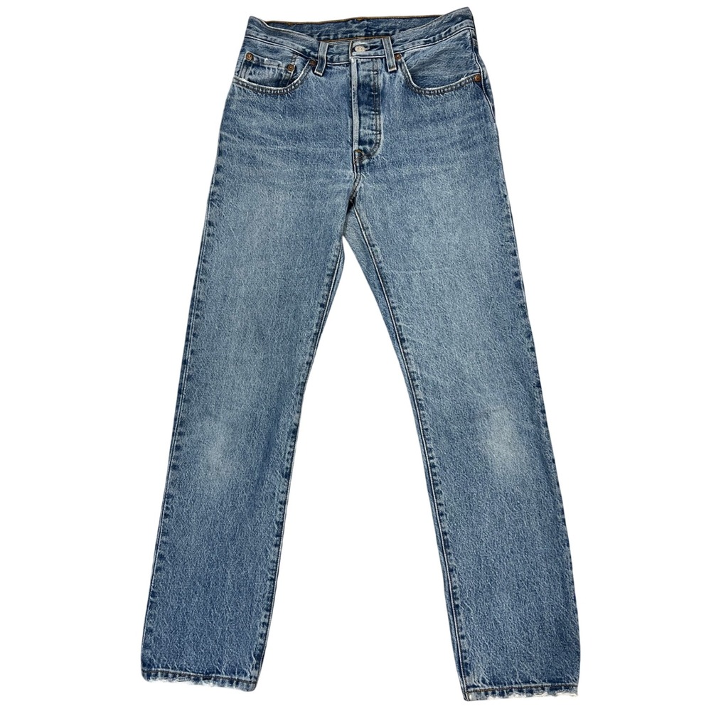 Levis 501 Jeans 26 Blue Medium Wash High Rise Straight Faded Distressed Grunge